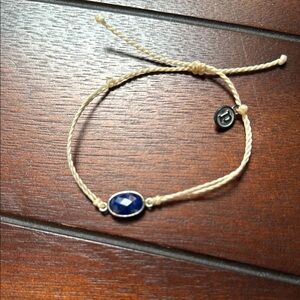 Pura Vida Navy Stone Bracelet with Cream Cord